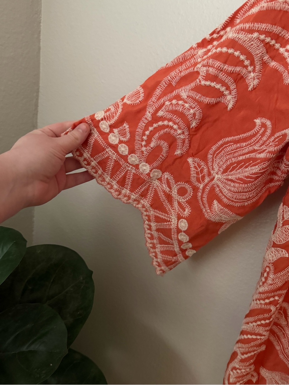 Solitaire Coral Embroidered Tunic Top Boho Floral Cotton 3/4 Sleeve Women L - Picture 3 of 6
